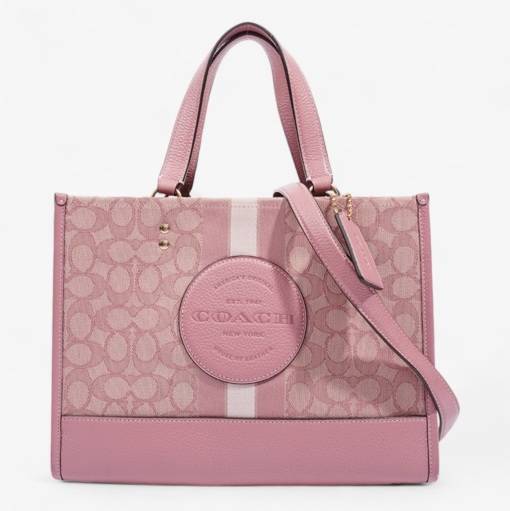 Coach Dempsey Tote Pink Beige Cotton